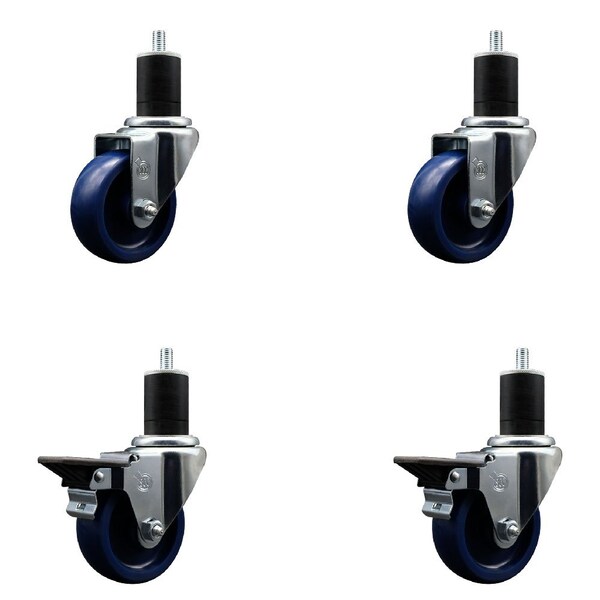 Service Caster 3.5'' Solid Poly Wheel Swivel 1-3/4'' Expanding Stem Caster Set 2 Brakes, 4PK SCC-EX20S3514-SPUS-2-PLB-2-134 - main